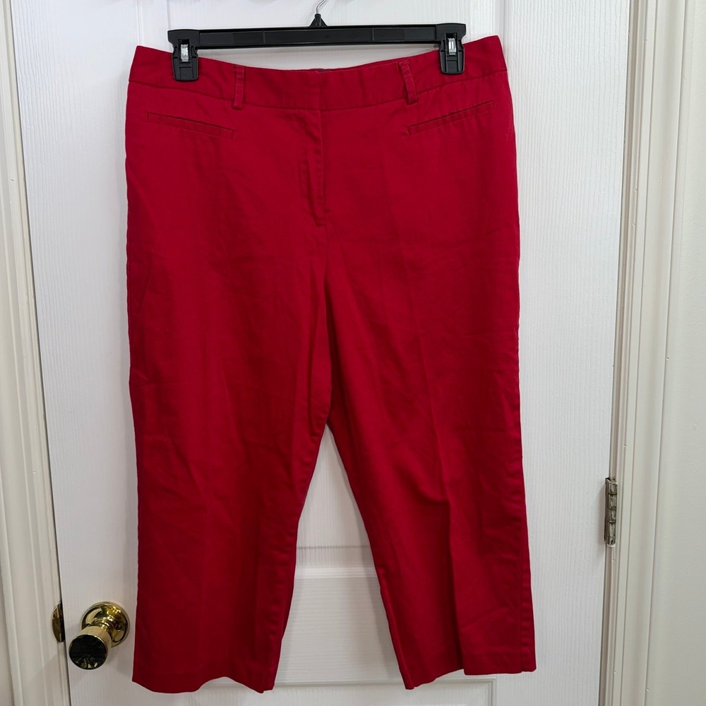 212 Collection red cotton stretch straight fit pocket cropped capri pants casual